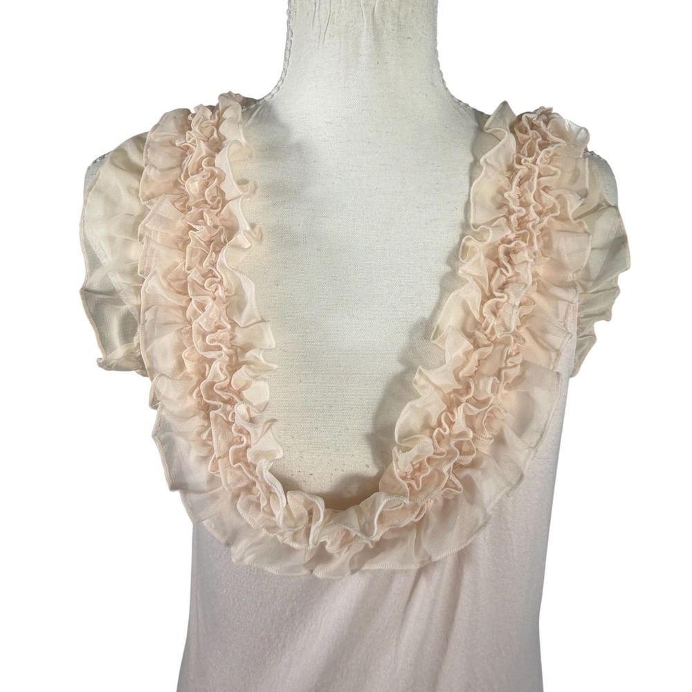 H&M Ruffle V-Neck Top Womens Large Blush Pink Sheer Trim Sleeveless - Picture 4 of 12